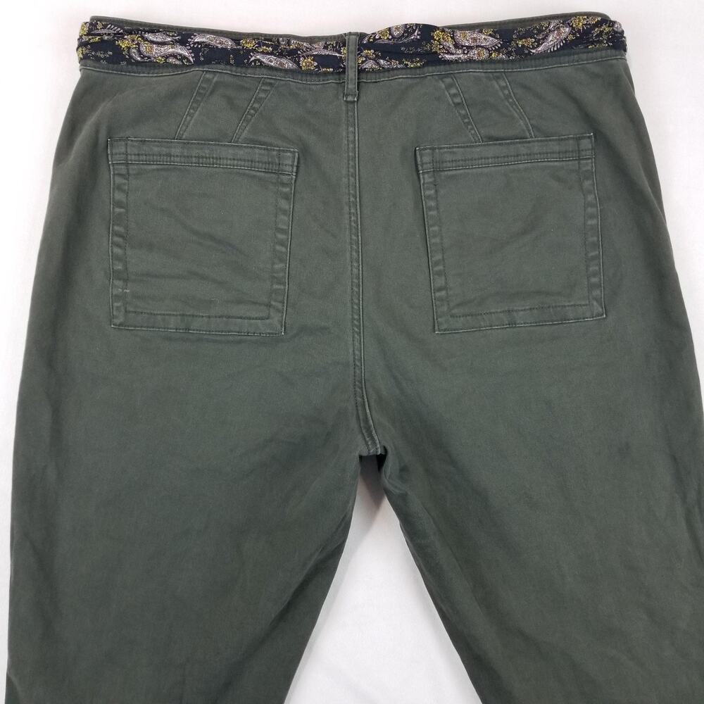 Anthropologie Pants Womens 33 Olive Green Utility Chino with Paisley Scarf Belt - Picture 4 of 10